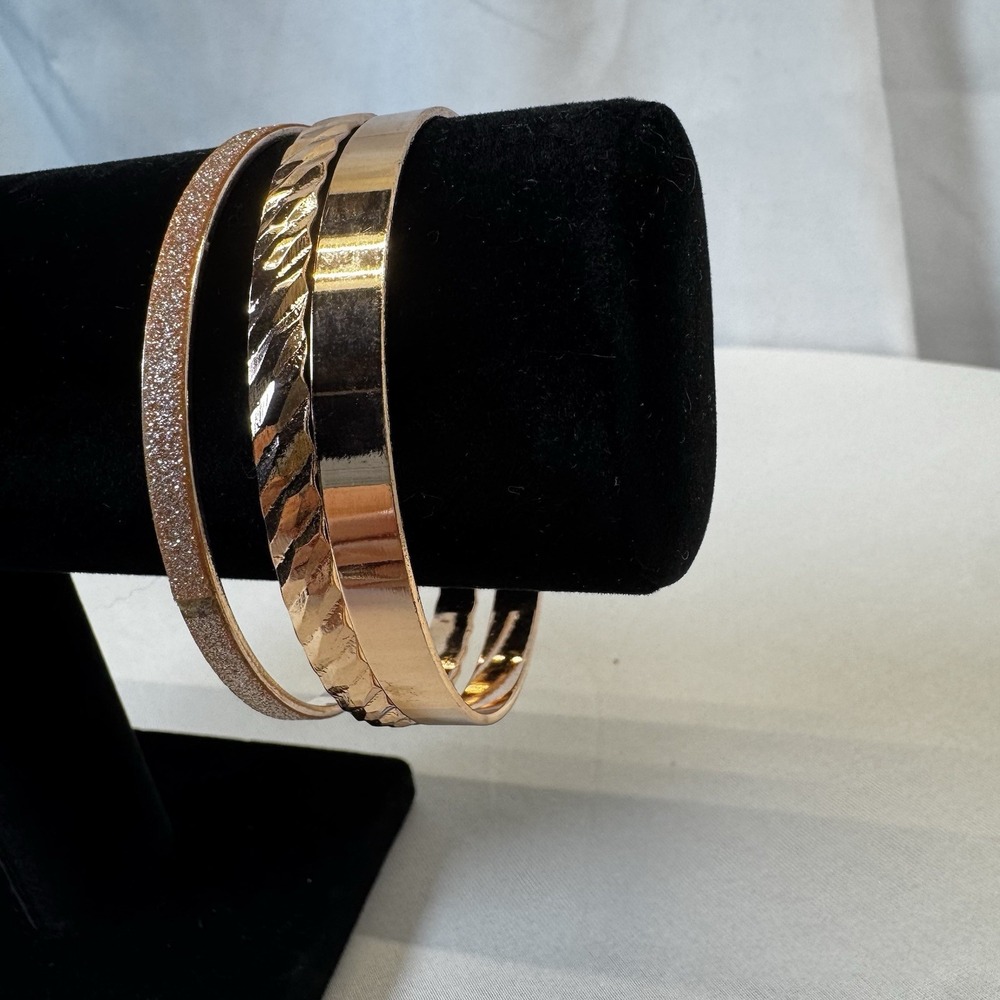 Set Of 3 Rose Gold Tone Bangle Bracelets‎